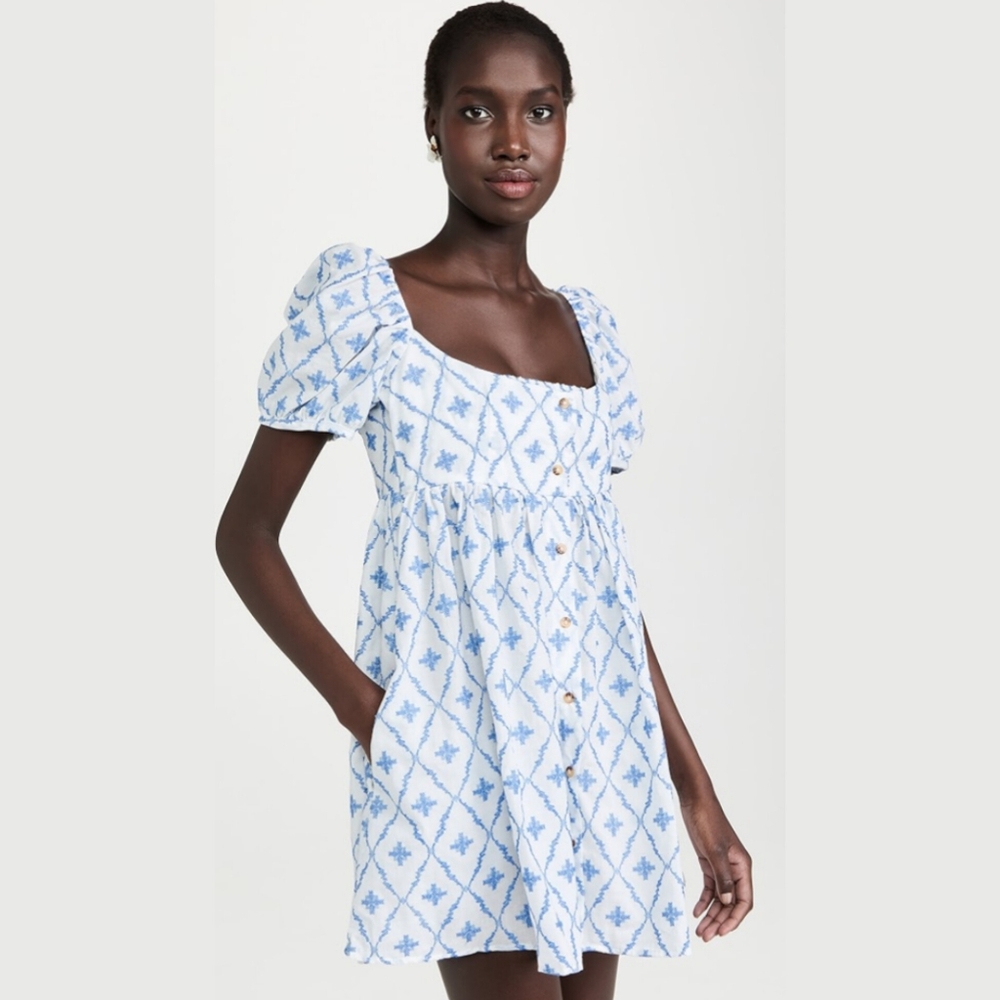 NWOT Ciao Lucia Diana Puff Sleeve Embroidered Milkmaid Neckline Dress
